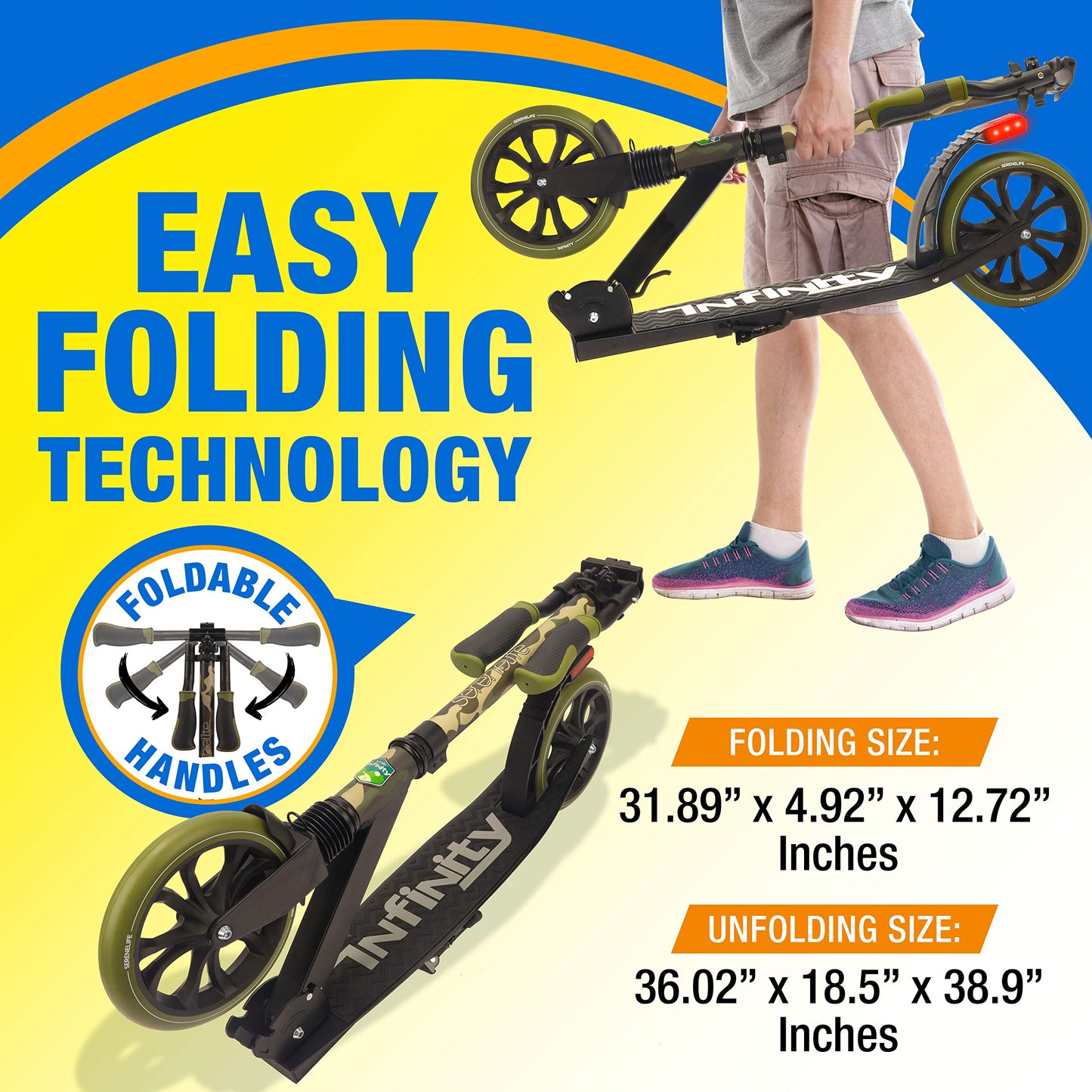 SereneLife Kick Scooter mature-themed Teenagers Kids- 2 Wheel Kids Scooter with Adjustable T-Bar Handlebar - Alloy Anti-Slip Deck - Portable Folding Scooters for Kids with Carrying Strap - Camouflage