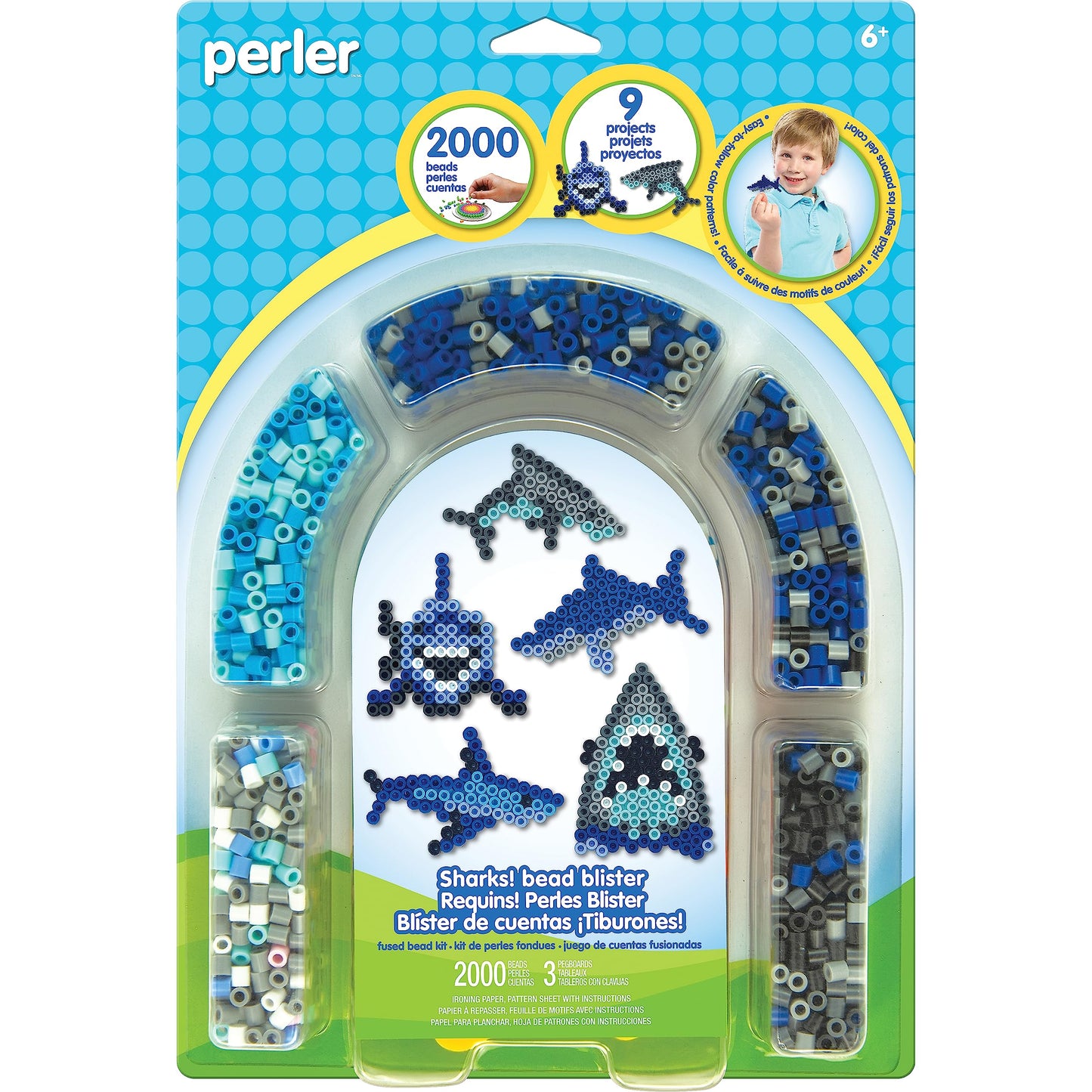 Perler Bead Shark Fuse Bead Activity Kit for Kids Crafts, 2004 pcs , Sharks , Small