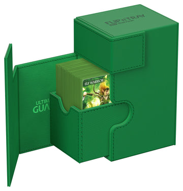 Ultimate Guard Flip 'N' Tray 80+, Deck Case For 80 Double-Sleeved Tcg Cards + Dice Tray, Green, Independent Magnetic Closure & M