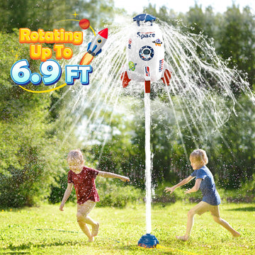 Skirfy Sprinkler Rocket Launcher Outdoor Water Toys for Kids, Rocket Design Water Powered Liftoff 9-16ft & Spin, Summer Garden L