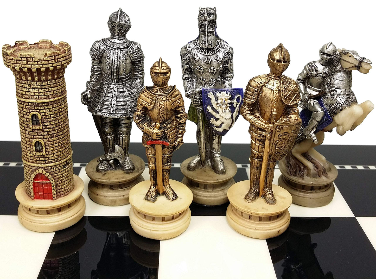 HPL Medieval Times Chess Set - Gold and Silver Armored Warrior Knights - Model 43227-1572 - Resin Pieces - No Board Included