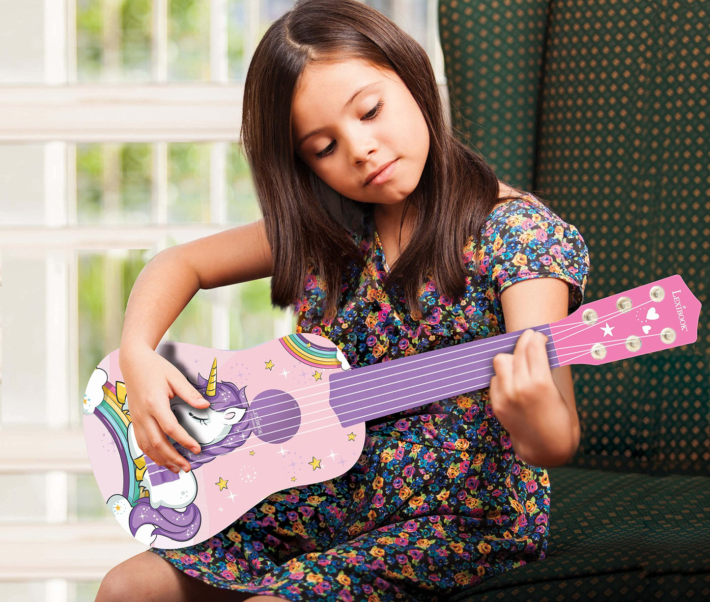 Lexibook, Unicorn, My First Guitar Unicorn For Children, 6 Nylon Strings, 21'' Long, Guide Included, Pink/Purple, K200Uni