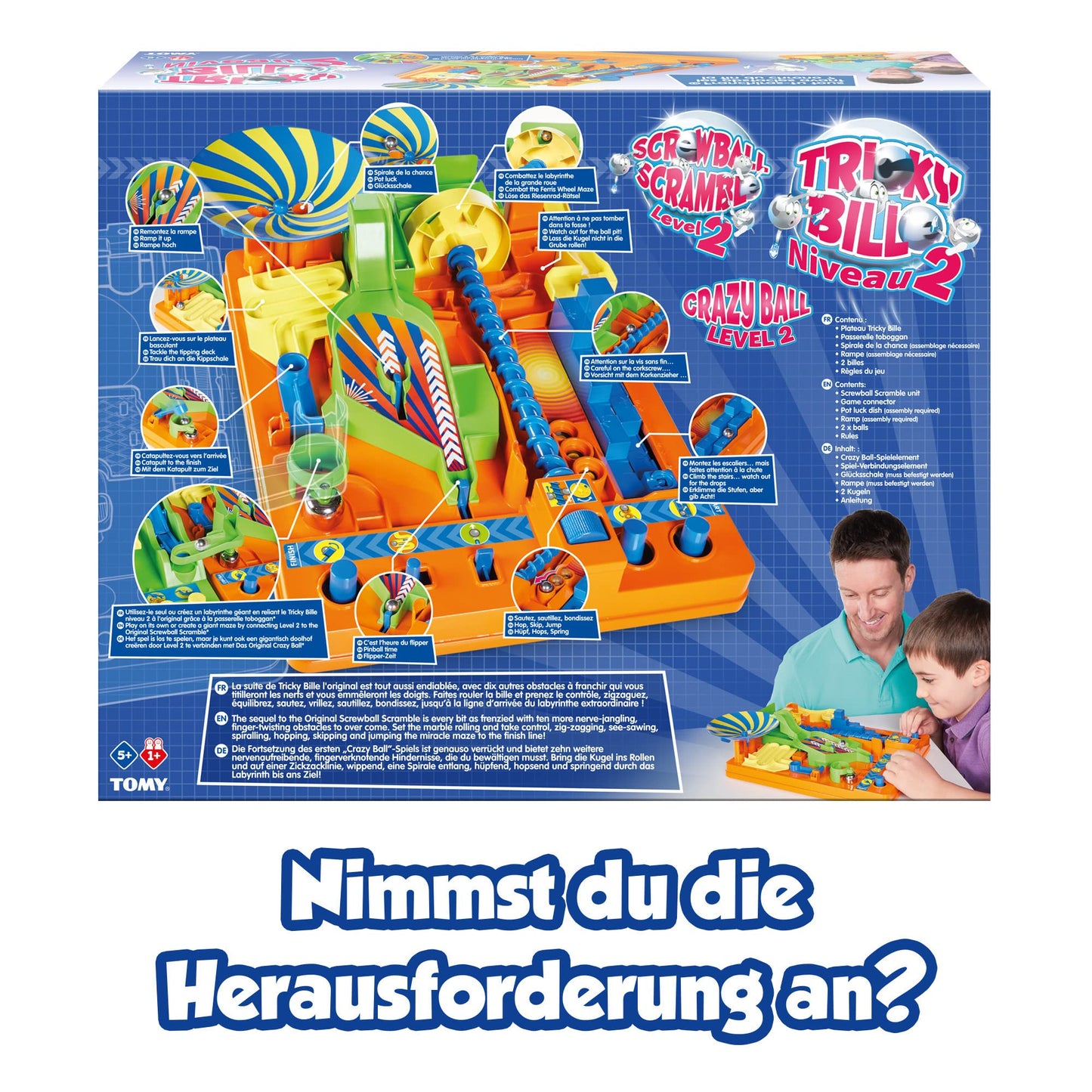 TOMY Screwball Scramble 2 Marble Run Game - Multicolored, Plastic, Ages 5+, Model T73109FR, Cooperative Board Game for Family Fun