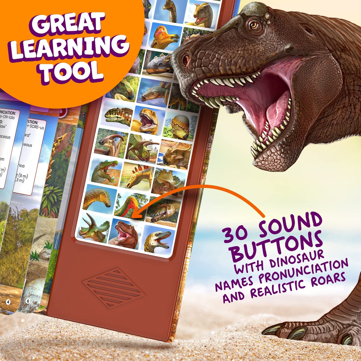 Hemalleon Dinosaur Toys for Kids - 30 Species Facts & Sounds - Ideal for Ages 2-7 - Red
