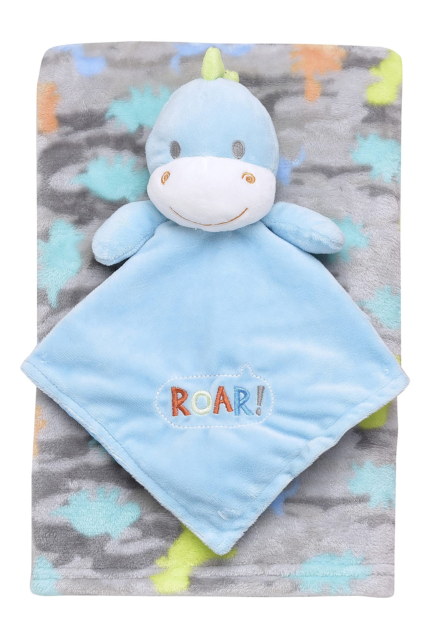 Baby Starters 2-Piece Snuggle Buddy Toy Rattle And Plush Baby Blanket Gift Set For Newborns And New Moms (Blue Camo, Dino, 30''X