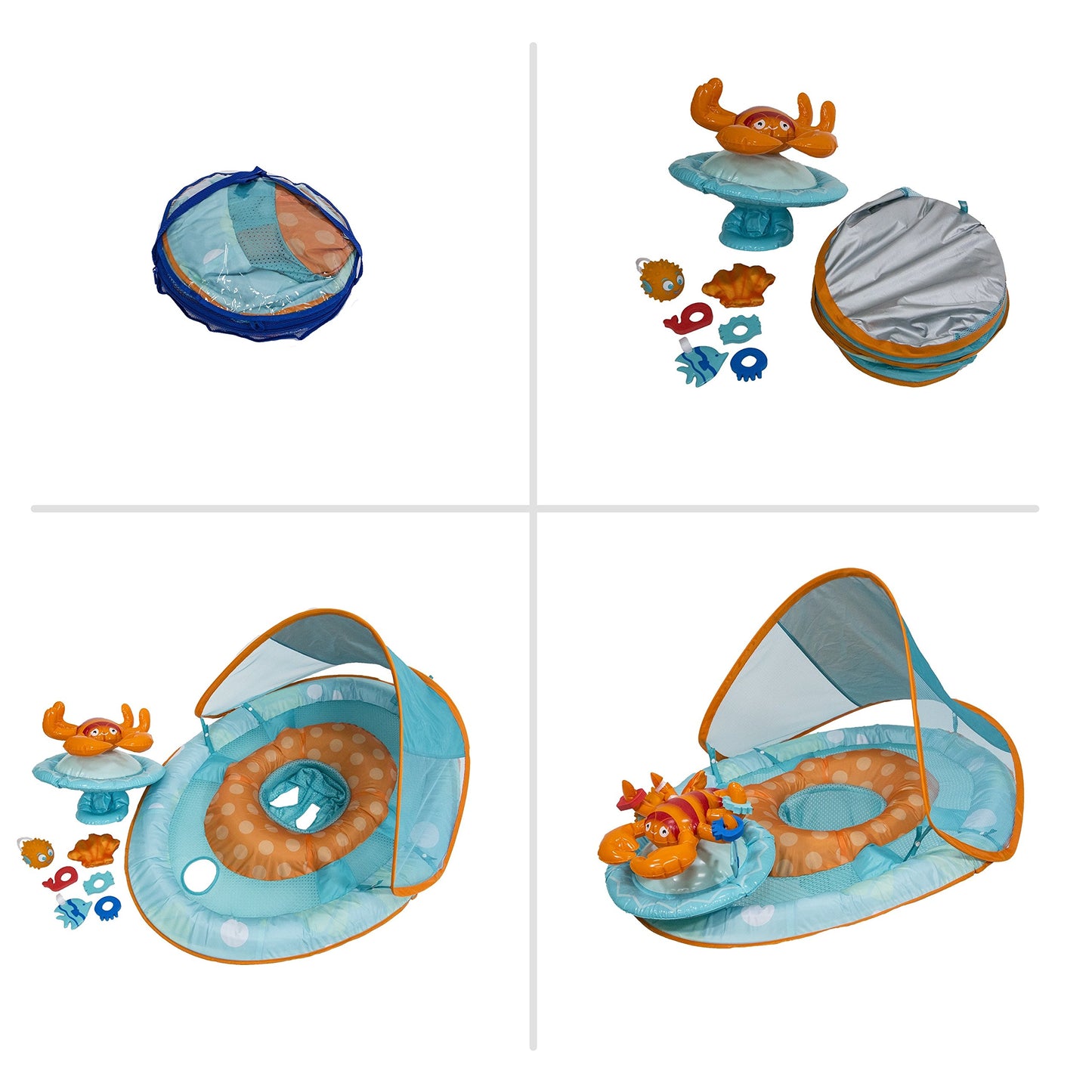 Swimways Baby Spring Float Activity Center With Canopy - Blue/Orange Lobster