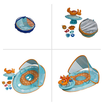 Swimways Baby Spring Float Activity Center With Canopy - Blue/Orange Lobster