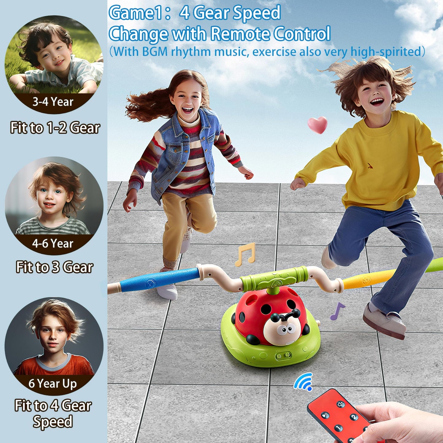 Powza 3 In 1 Musical Jump, Toss Ring Game Toy And Stomping Launch Rocket Launcher For Kids Outdoor Toys With Remote Control, Indoor Outside Toys For Kids Ages 4-8 Toys For Ages 5-7 8-13 Kids Gifts