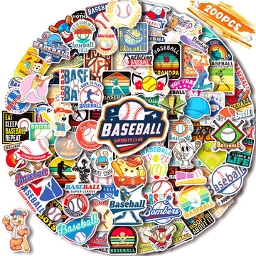 Wakemoodei Baseball Stickers 200 Pcs Baseball Sports Stickers For Water Bottles, Baseball Helmet Stickers Vinyl Waterproof Baseb