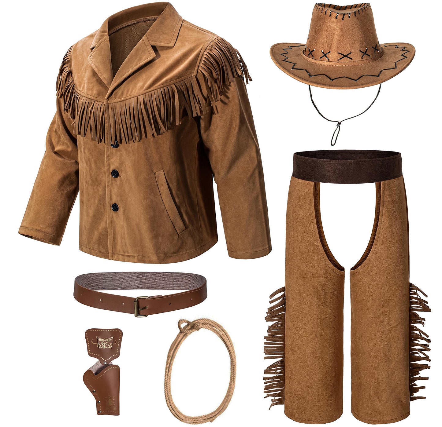 KAIPUTE Cowboy Costume Kids Jacket Pants for Boys Girls Western Role Play Halloween Party Cosplay 13-14 Years