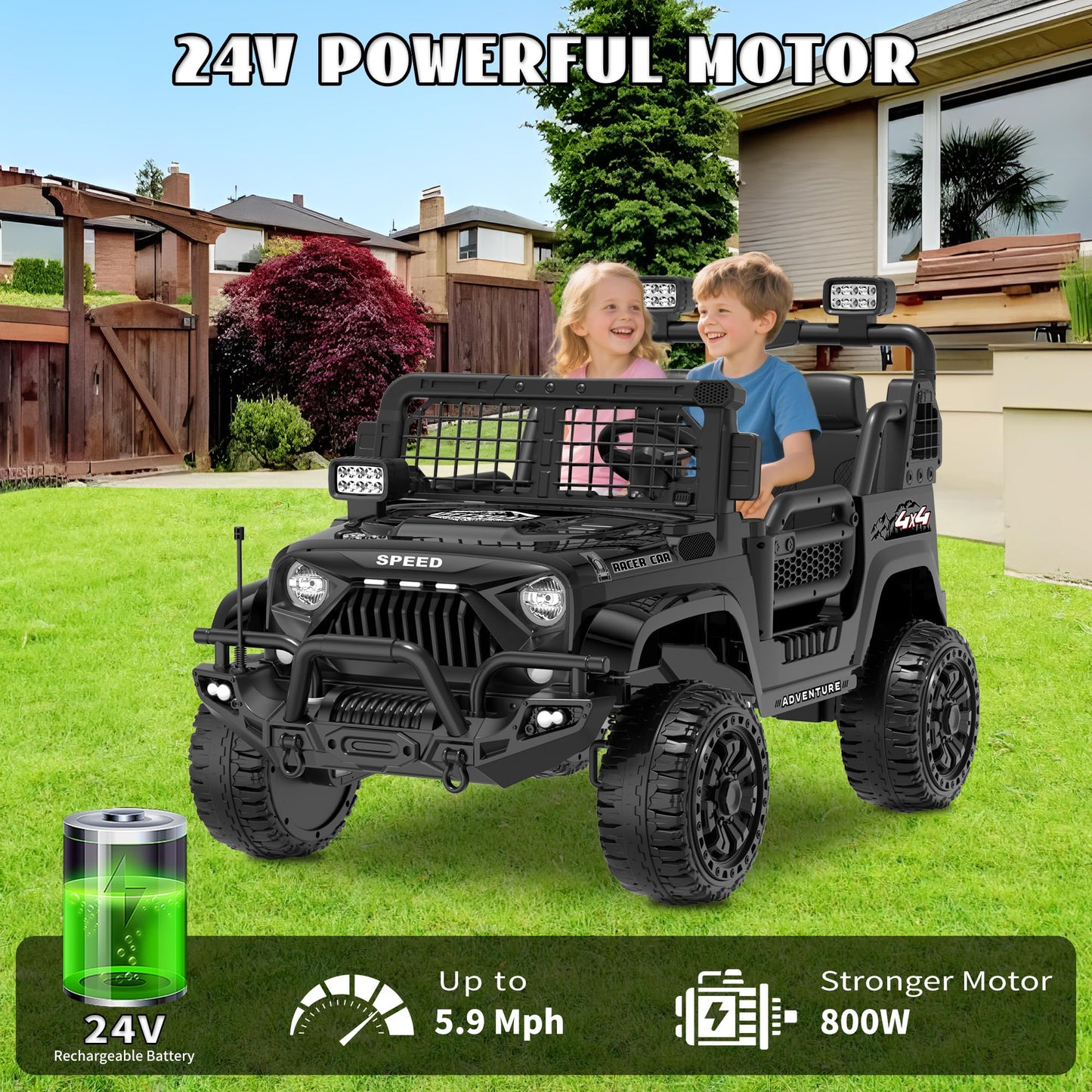 YunTopKids 24V Ride on Toys for Big Kids, 2 Seater Ride on Jeep Car with Remote Control, 800W Power Car Wheels 24 Volt Big Truck