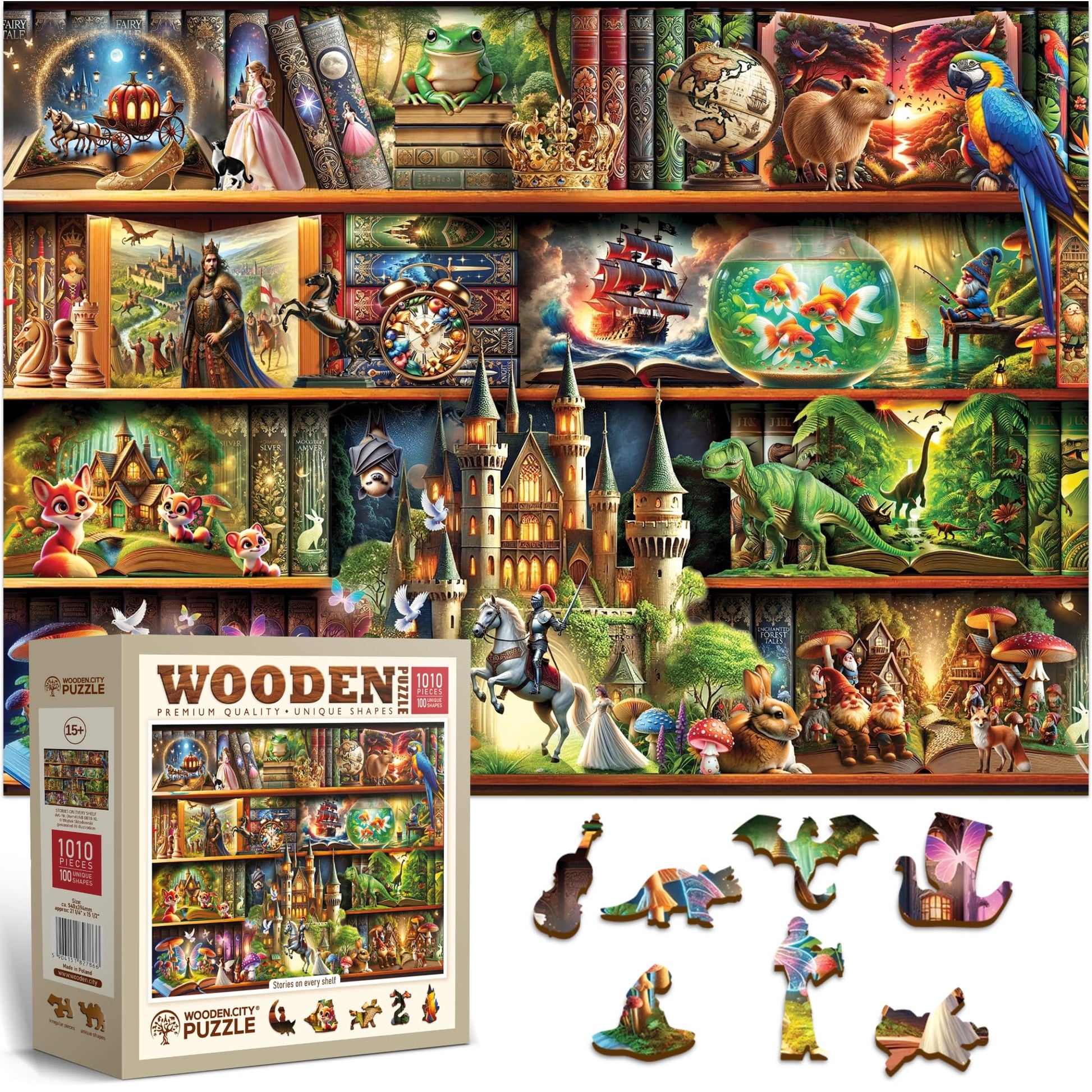 WOODEN.CITY Wooden Puzzles for mature-themeds 1000 Pieces - Stories on Every Shelf - Bookshelves Scene | Made in EU | Gift for Book Lovers | Size 21 25 x 15 5 in