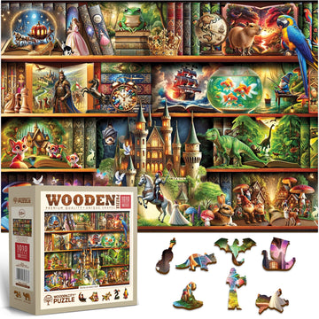 WOODEN.CITY Wooden Puzzles for mature-themeds 1000 Pieces - Stories on Every Shelf - Bookshelves Scene | Made in EU | Gift for Book Lovers | Size 21 25 x 15 5 in