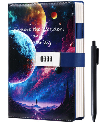 Cagie Diary With Lock For Teens Who Like Science And Exploring, Gifts For Teen Girls And Boys 12-18 Securely Guard Secrets Journal With Lock, 5.5 X 8.1 Inch Refillable Diary With Pen