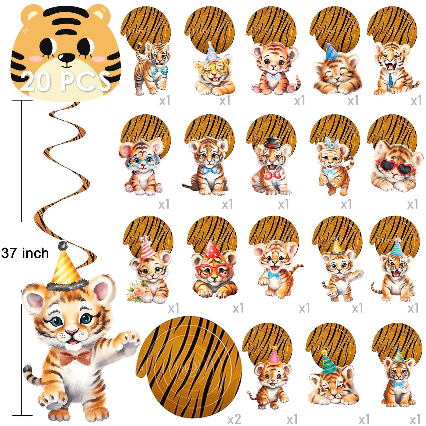 Tiger Hanging Swirls Tiger Birthday Party Decorations 20Pcs Tiger Party Ceiling Swirls Decorations Tiger Hanging Streamers for J