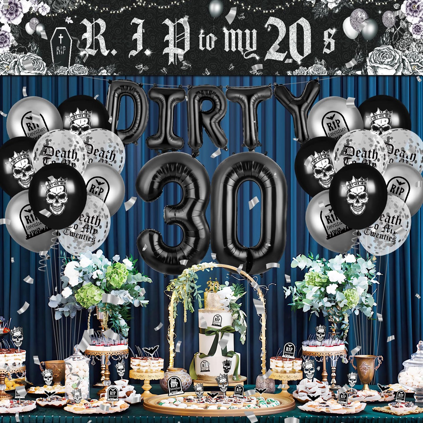 Dirty 30th Birthday Party Decorations for Her Him Death to My 20s Rip to My 20s Banner Balloons Birthday Decorations Black 30th