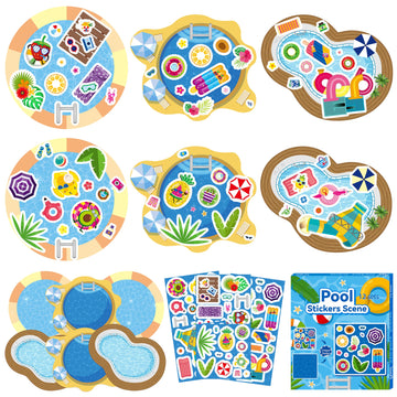 Cy2Side Summer Pool Sticker Scene - 12 Set Make A Pool Scene Art Craft With Swimming Ring For Kids Make Your Own Swimming Sticker Art Craft Diy Summer Party Games Classroom Fun Activities
