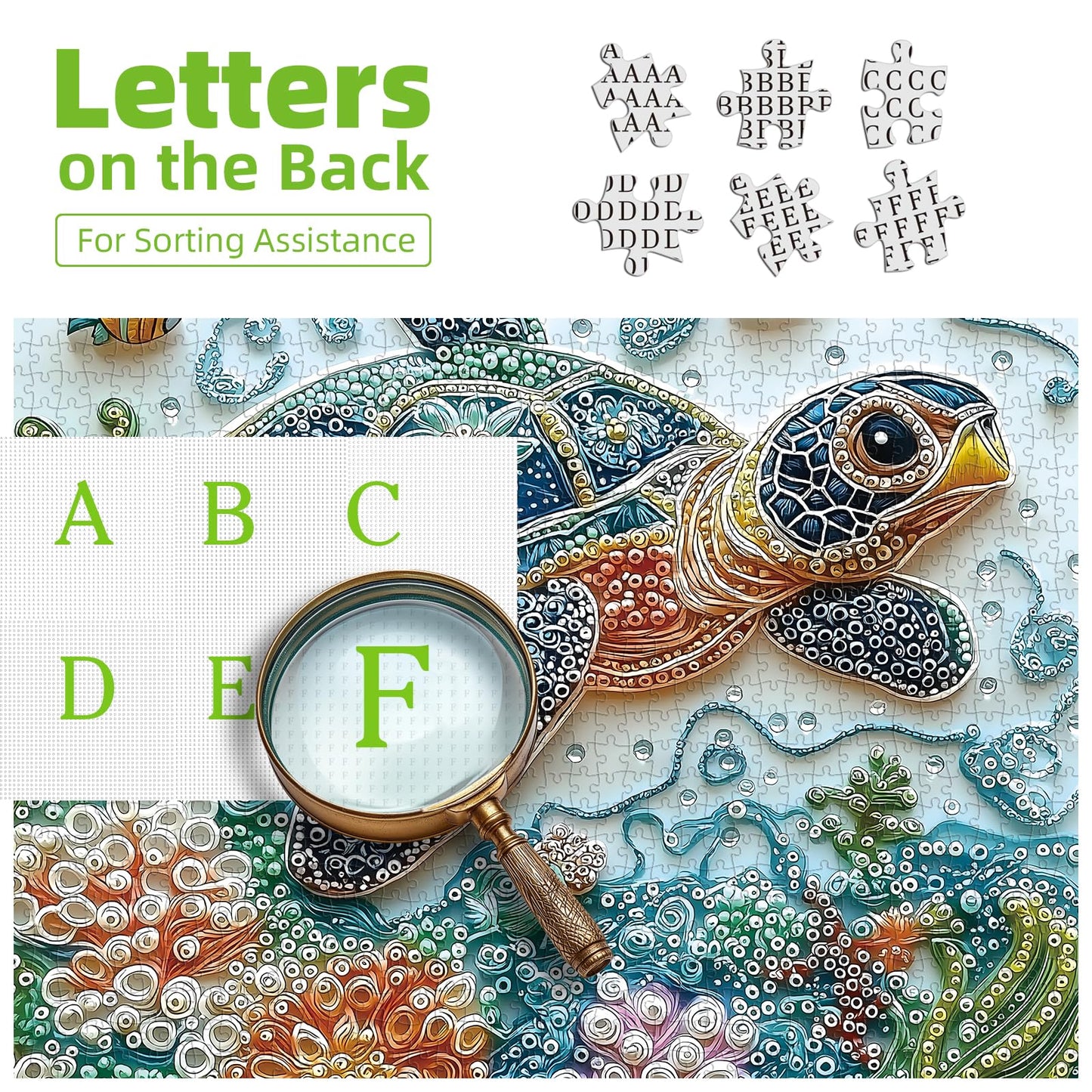 Embroidery Sea Turtle 500 Piece Puzzles For Adults, Easy Large Piece Puzzle For Seniors, Challenge Art Jigsaw Puzzles, For Gifts