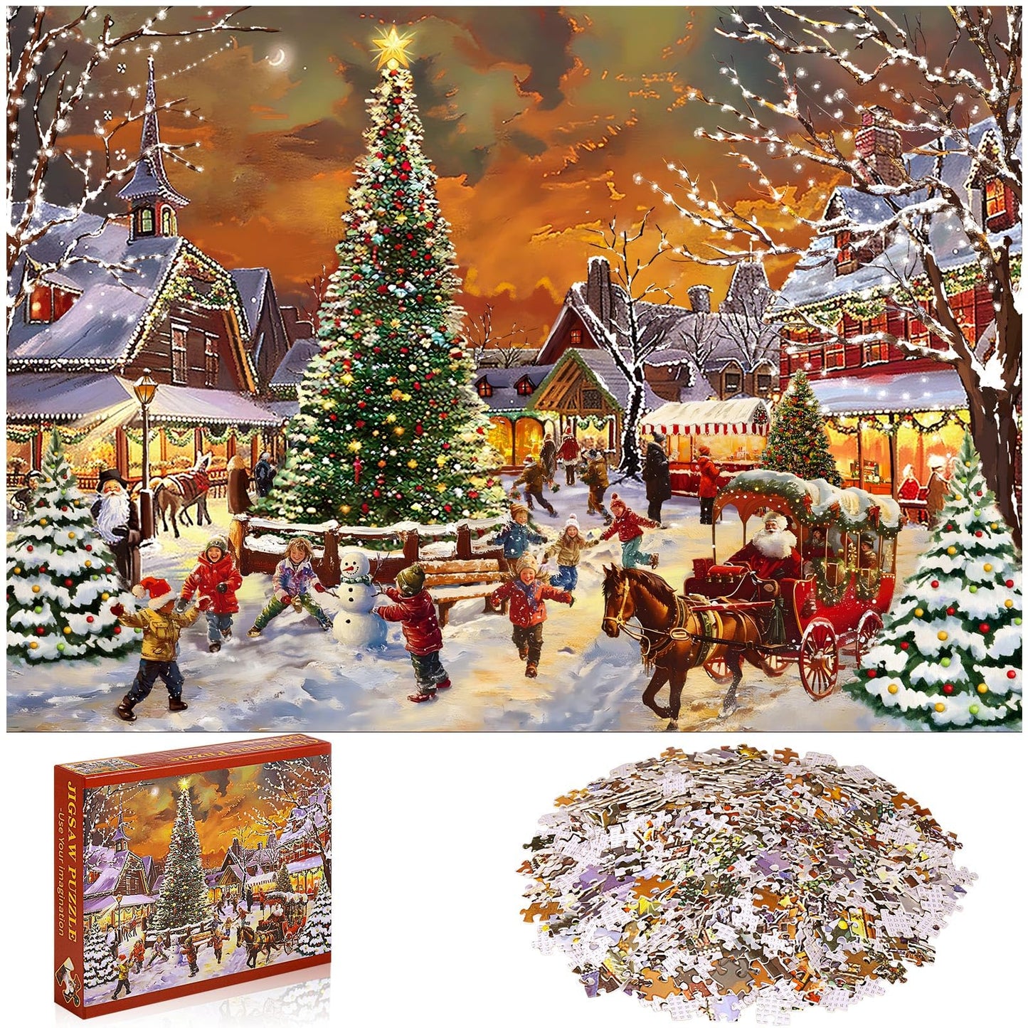 Civaner 1000 Piece Christmas Jigsaw Puzzles for mature-themeds Christmas Advent Calendar Puzzles Christmas Countdown Calendar 2024 Jigsaw Puzzle Holiday Santa Puzzle for mature-themed(Christmas Scene)
