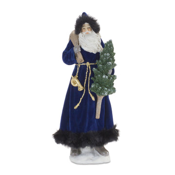 Hooded Santa With Frosted Pine Tree (Set Of 2)
