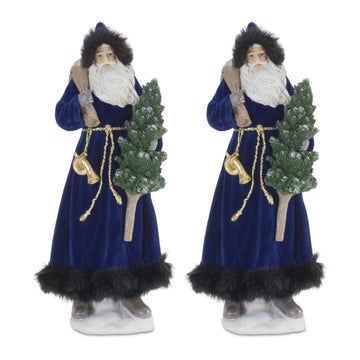 Hooded Santa With Frosted Pine Tree (Set Of 2)
