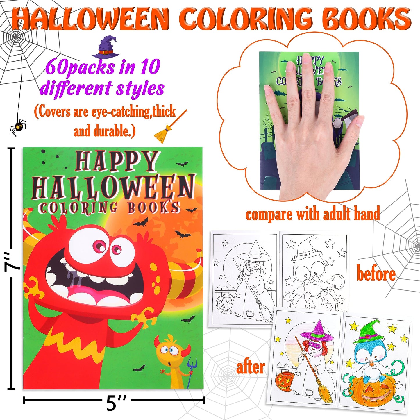 Geefuun 60Pcs Halloween Coloring Books Bulk For Kids - Hallowmas Trick Or Treat Goodie Bags Fillers Stuffer Gifts Party Favors Supplies
