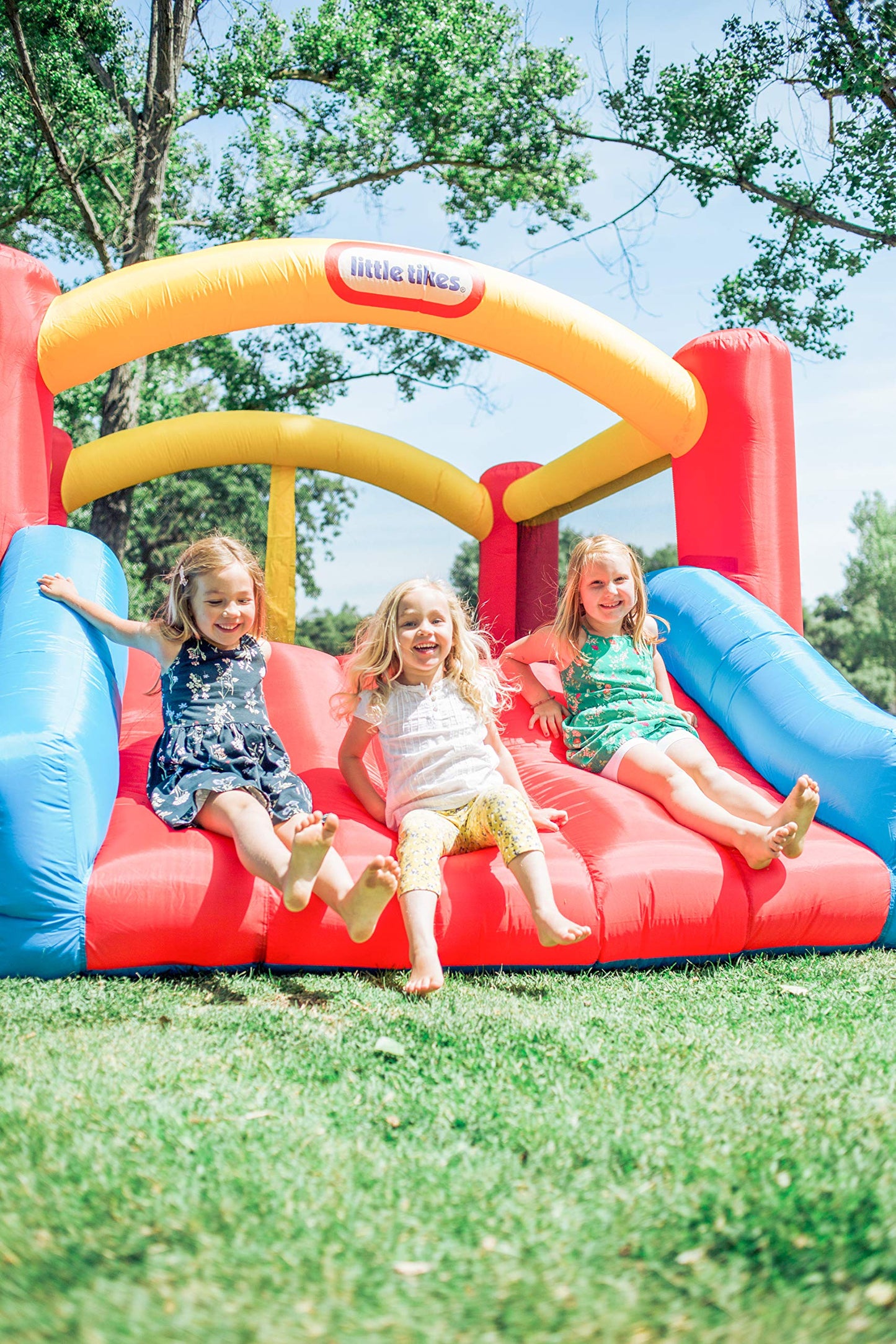 Little Tikes Jump 'N Slide Inflatable Bouncer Includes Heavy Duty Blower With Gfci, Stakes, Repair Patches, And Storage Bag, For Kids Ages 3-8 Years