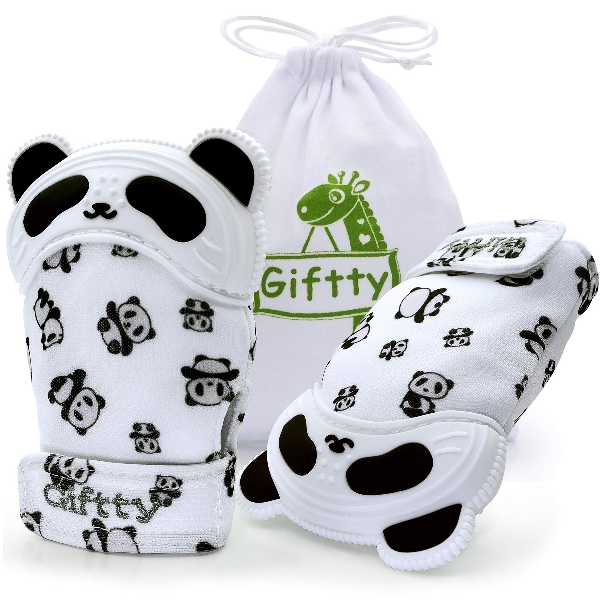 Giftty Baby Teething Mitten Panda Hand Teether Soothing Glove Wearable Teething Toy With Crinkle Sound, Multi Textured For Infan