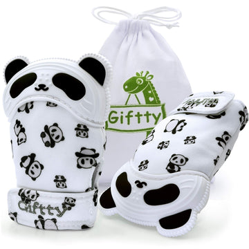 Giftty Baby Teething Mitten Panda Hand Teether Soothing Glove Wearable Teething Toy With Crinkle Sound, Multi Textured For Infan