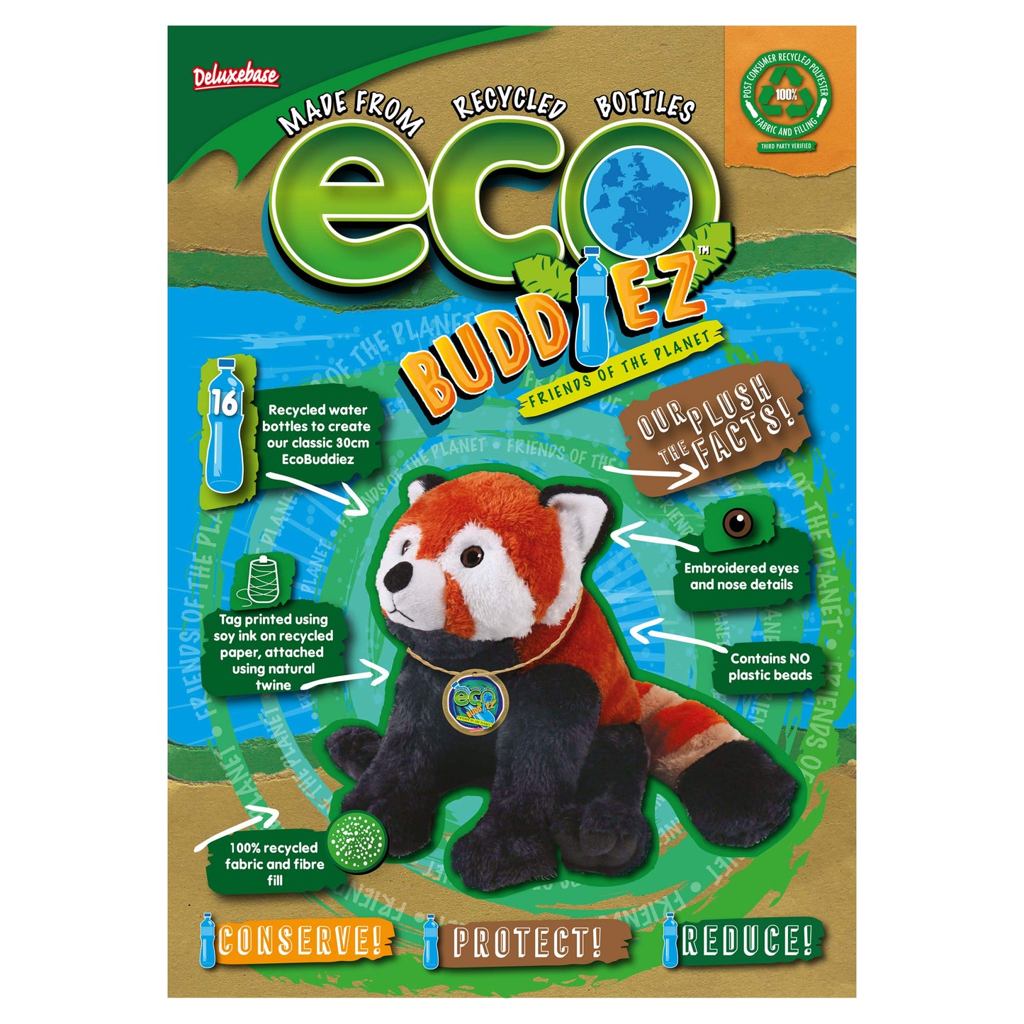 Ecobuddiez - Red Panda From Deluxebase. 8 Inch Red Panda Plush Toy. Eco Friendly Child Safe Panda Stuffed Animal Made From Recyc