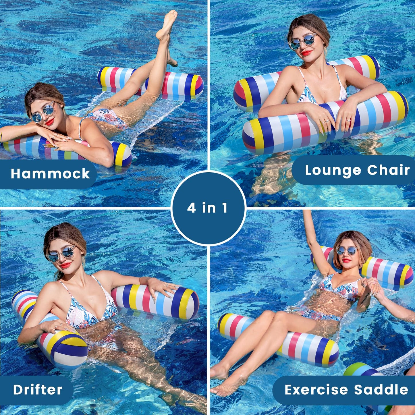 Pool Floats - 2 Pack Inflatable Pool Floats Rafts  mature-themed Size  4-in-1 Floats for Swimming Pool  Thick PVC Pool Float Lounger Water Hck