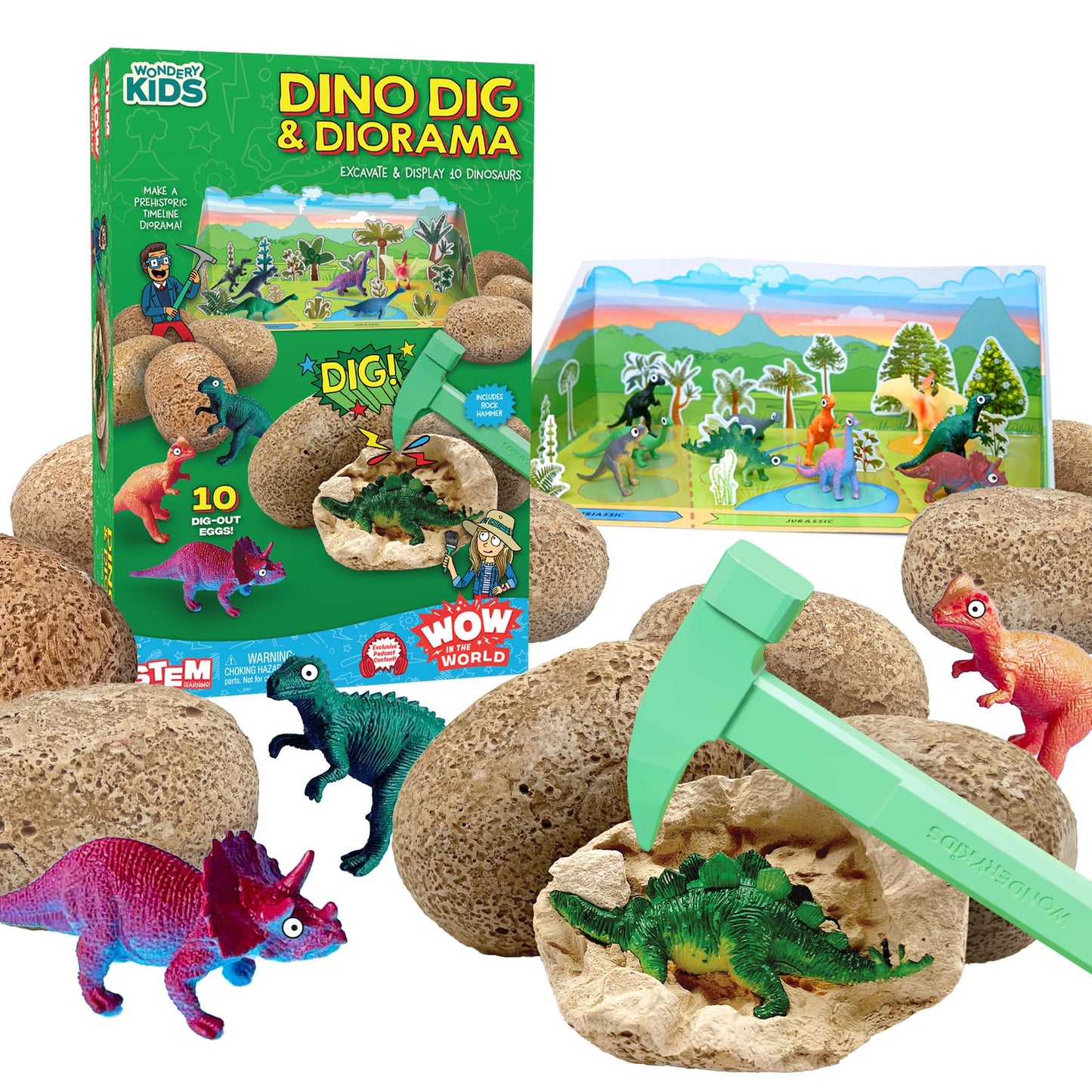 Wow In The World Dino Dig & Diorama | 10 Dig-Out Plaster Dinosaur Eggs, Prehistoric Diy Diorama, Companion Audio Content, Bonus