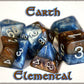 Earth Elemental Halfsies Dice - 7 die polyhedral dice Set - Cerulean Blue & Terran Brown - Silver Numbering