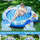 TURNMEON Inflatable Tanning Pool Lounger Float, 72" x 47", Plastic, Blue/Pink, with Backrest & Drink Holder for Adults