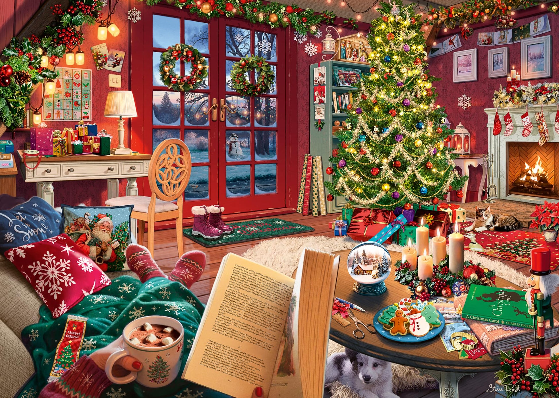 Ravensburger Cozy Christmas - 500 Piece Large Format Puzzle for Adults - Warm Holiday Gathering - Perfect for Winter Evenings