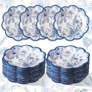 100 Pcs Blue Floral Paper Plates Disposable Dessert Plates Baby Bridal Shower Party Supplies Floral Dessert Plates Bulk Birthday