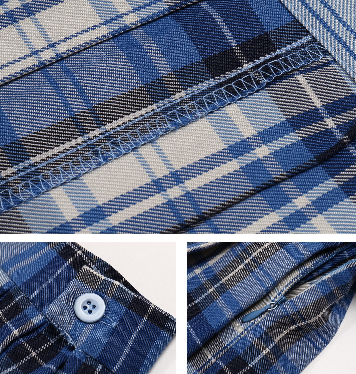 Women`S Plaid Short A Line Skirts Costumes (3Xl, Blue Mixed White Black)