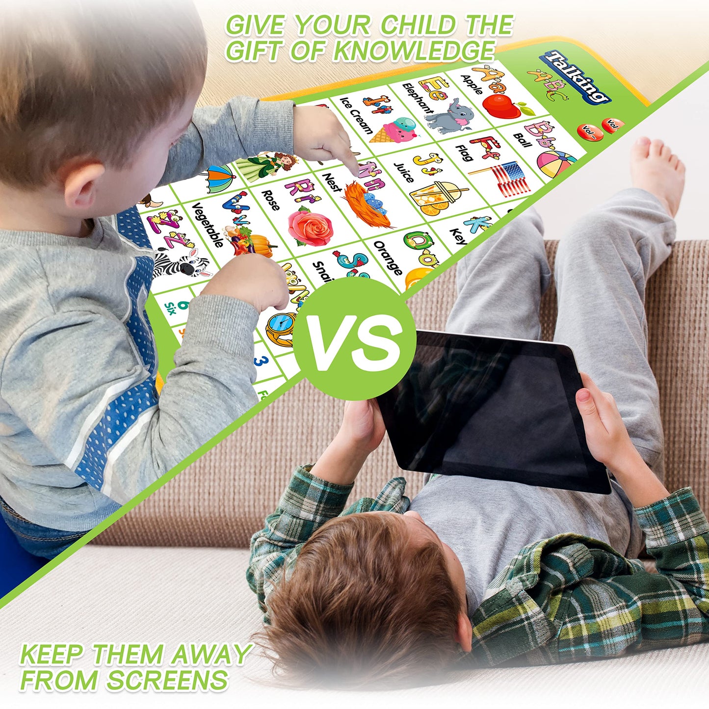 Electronic Alphabet Wall Chart, Talking Abc, 123S, Music Poster, Kids Montessori Toys For Toddlers 2-4, Interactive Educational Toddler Toy, Learning Gift For Age 1 2 3 4 5 Year Old Boys Girls - Green