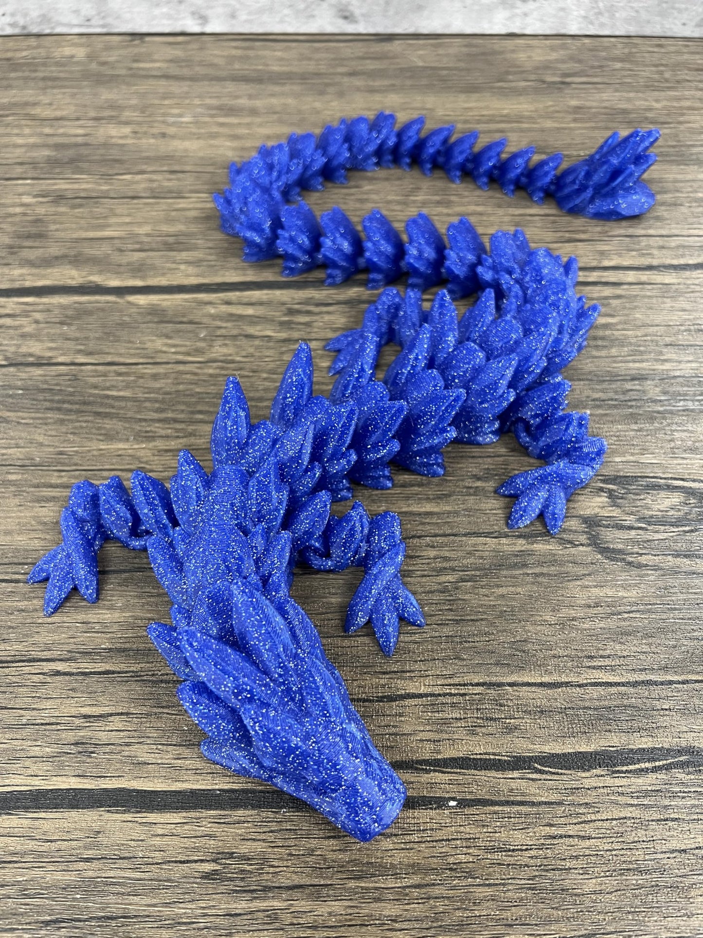 Munnygrubbers - Xl 26' Crystal Dragon Fidget Toy - Heavy Duty - 3D Printed Flexible Articulating Dragon Plastic Collectible Figurine - Surprise Egg Compatible - (Shiny Blue Dragon)