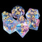 Resin DND Dice Set,Pink Cyan Flower Transparent D&D Dice Filled with Glass Bead Flake Polyhedral Dice for Dungeons and Dragons D