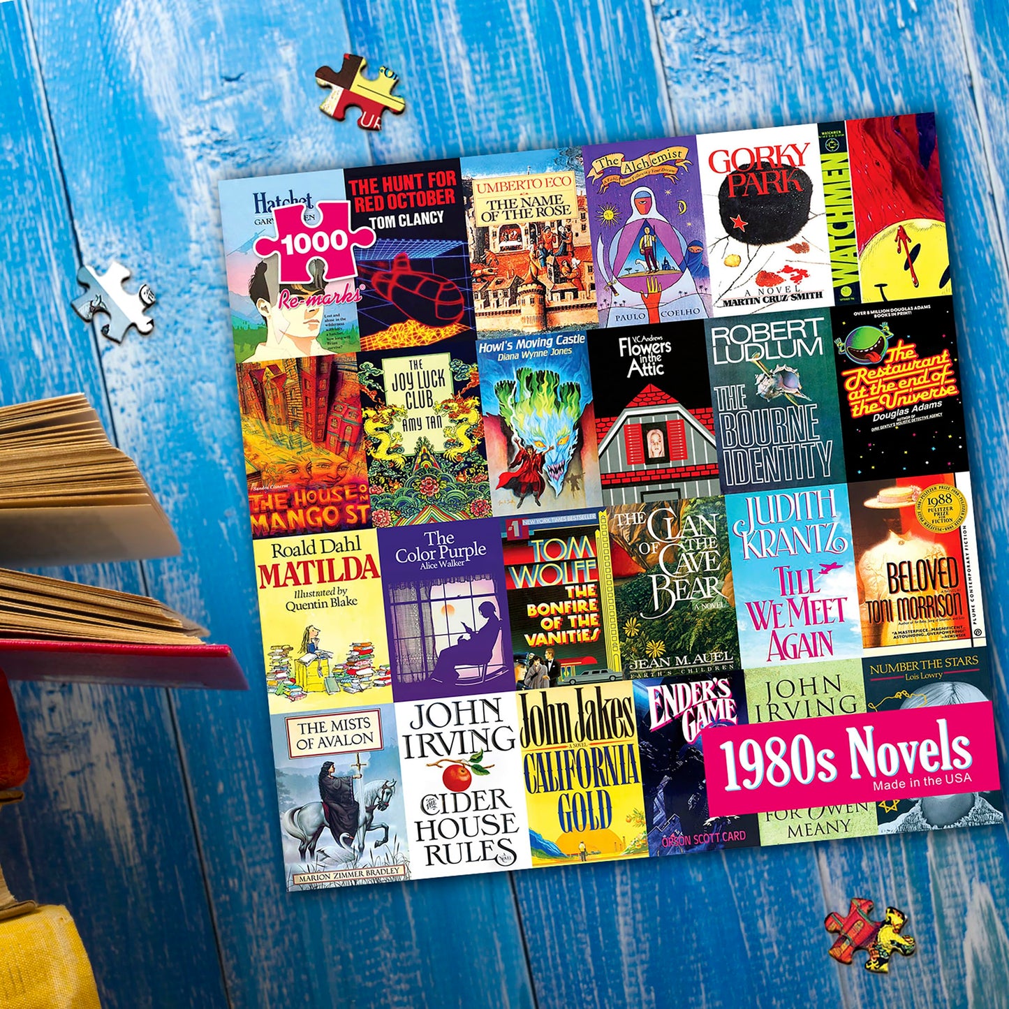 Re-Marks 1,000-Piece Collage Puzzle - 1980s Novels, Cardboard, White/Gray