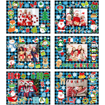 24 Packs Christmas Photo Frame Xmas Craft DIY Picture Frame Ornaments with Stickers Christmas Photo Frame Cards Game DIY Xmas Gi