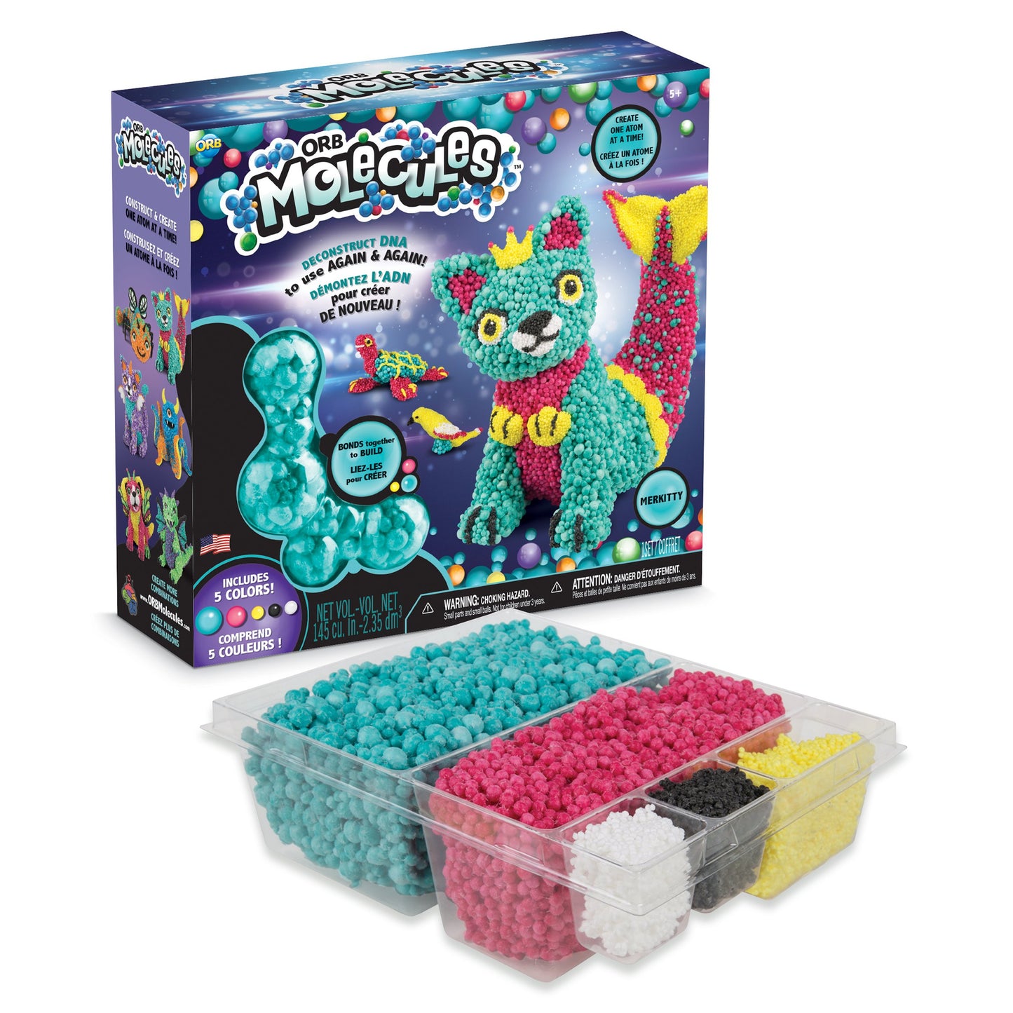 The Orb Factory Orbmolecules Merkitty Never Dries Compound, Aqua/Pink/Yellow, 9.44' X 3.44' X 8.44'-Packaging May Vary