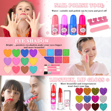 Kids Makeup Kit for Girl, 66 Pcs Washable Makeup Set for Little Girls, Real Cosmetic Set Pretend Play Makeup Toy Beauty Set Chri