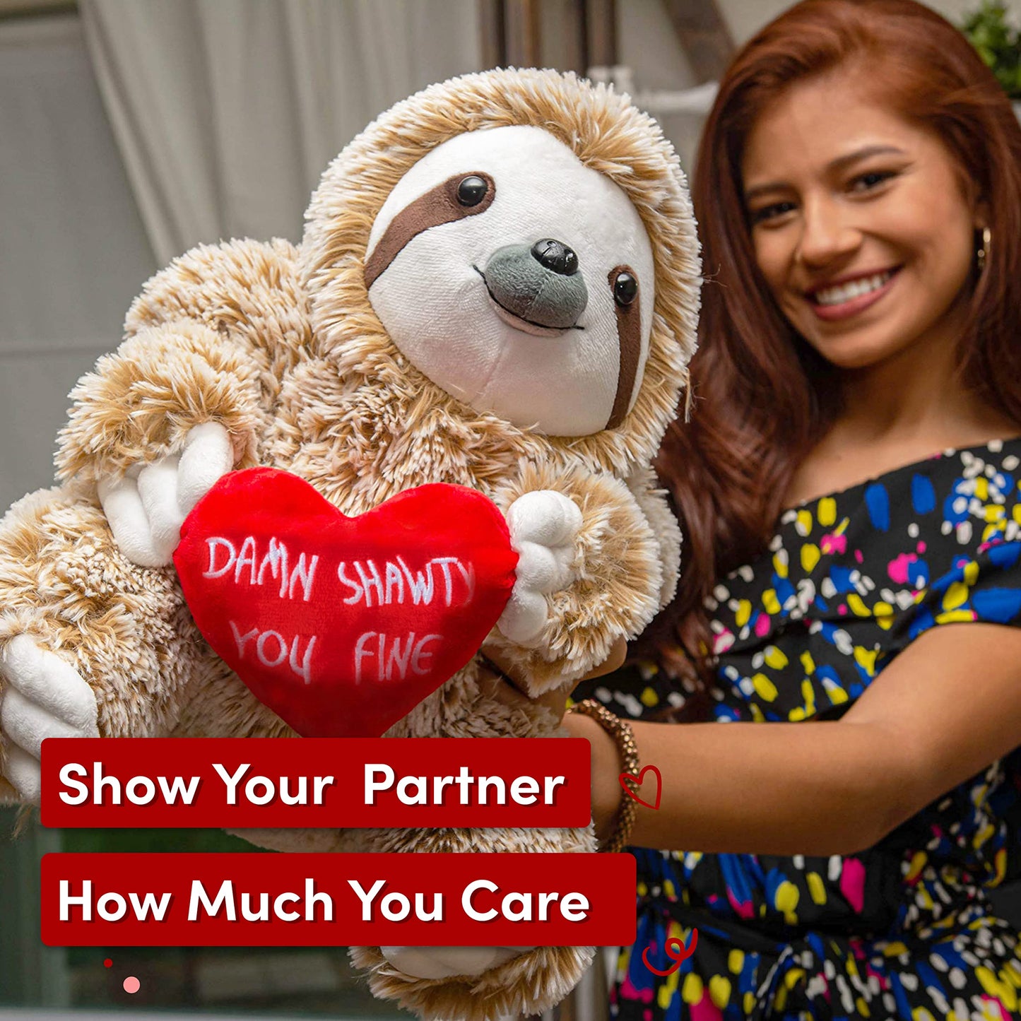Birthday Gifts For Women - Sloth Stuffed Animal - Shawty You Fine For Her, Stuffed Sloth Plush Toy For Her - Girlfriend Gift - L
