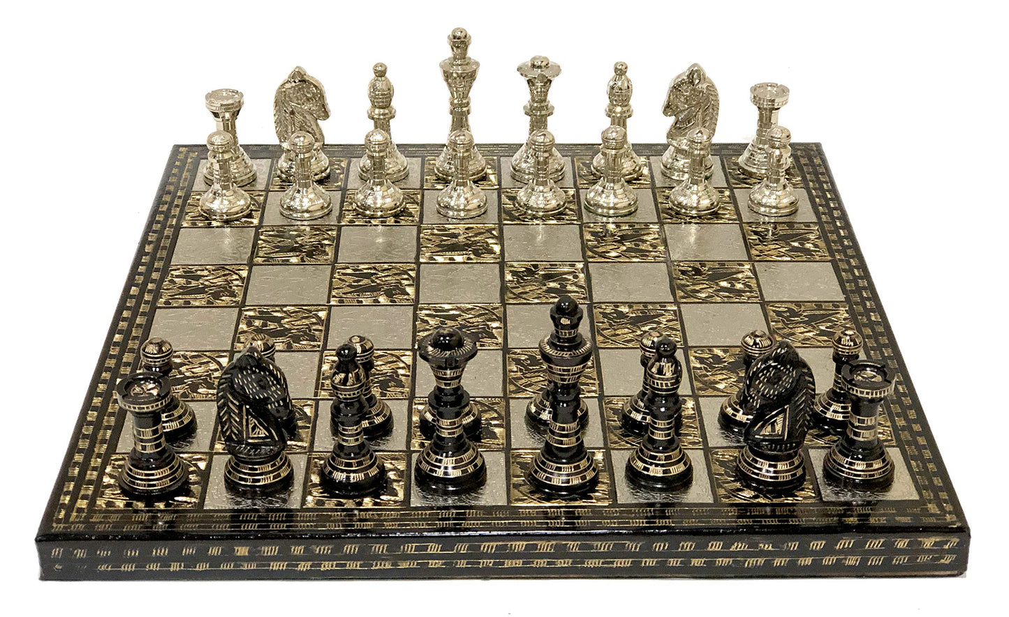 Stonkraft Brass Chess Board Game Set With 100% Brass Chess Pieces Chessmen Coins (12' X 12' Inches)