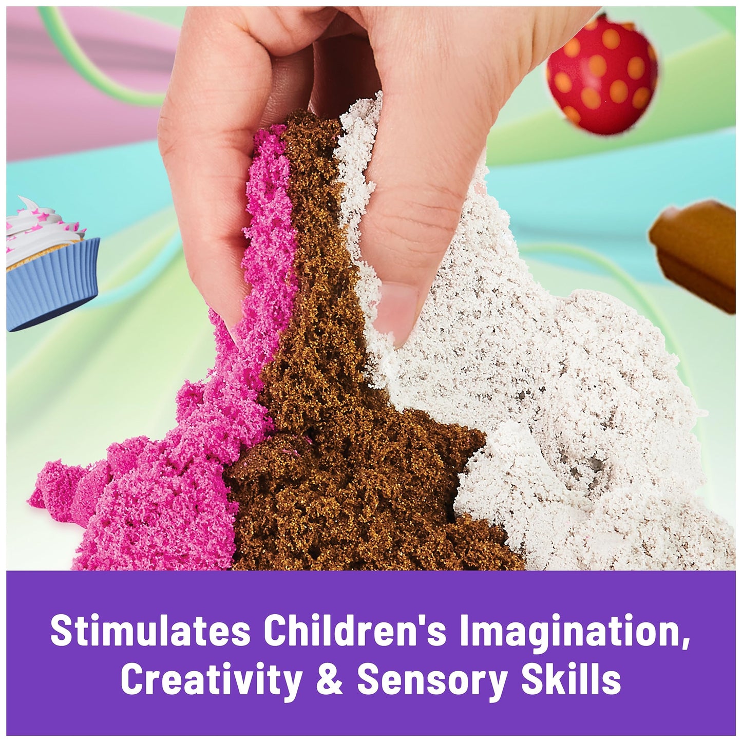 Kinetic Sand Scents Ice Cream Treats Playset, 3 Colors, 6 Tools, Sensory Toys for Kids Ages 3+