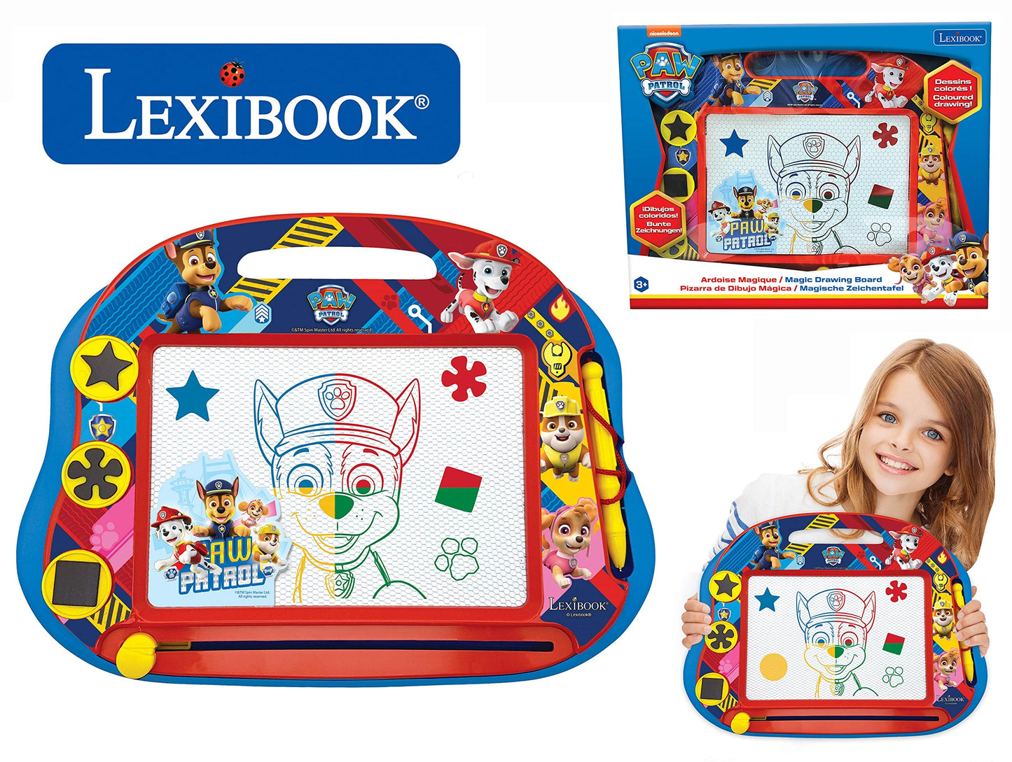 LEXiBOOK Paw Patrol Multicolor Magic Magnetic Drawing Board, Artistic Creative Toy for Girls and Boys, Stylus Pen and Stamps, Re