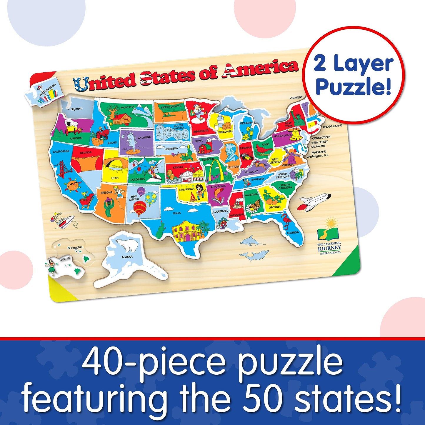 The Learning Journey USA Map Puzzle - Multi Color, Recycled Material, 40cm - Educational Toys for Kids Ages 3+ - Model 501726