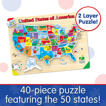 The Learning Journey USA Map Puzzle - Multi Color, Recycled Material, 40cm - Educational Toys for Kids Ages 3+ - Model 501726